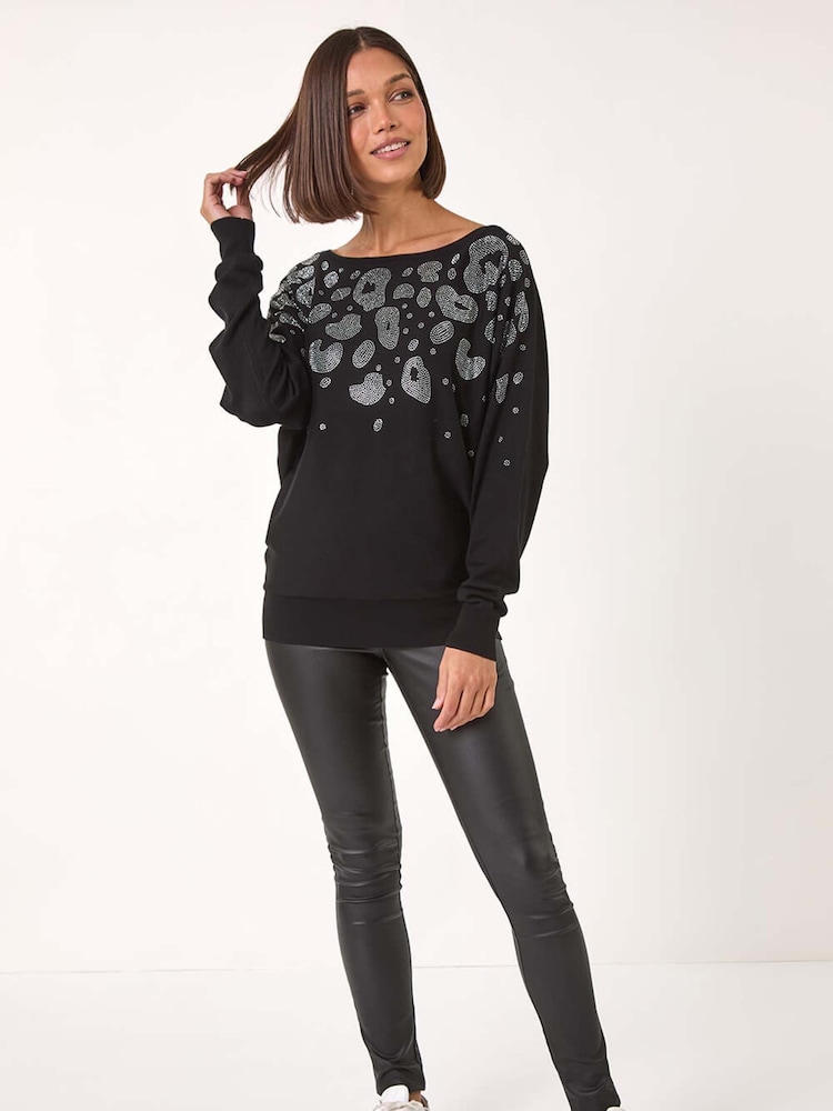 Roman Black Animal Print Hotfix Detail Jumper - Image 1 of 5
