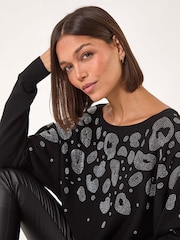 Roman Black Animal Print Hotfix Detail Jumper - Image 4 of 5