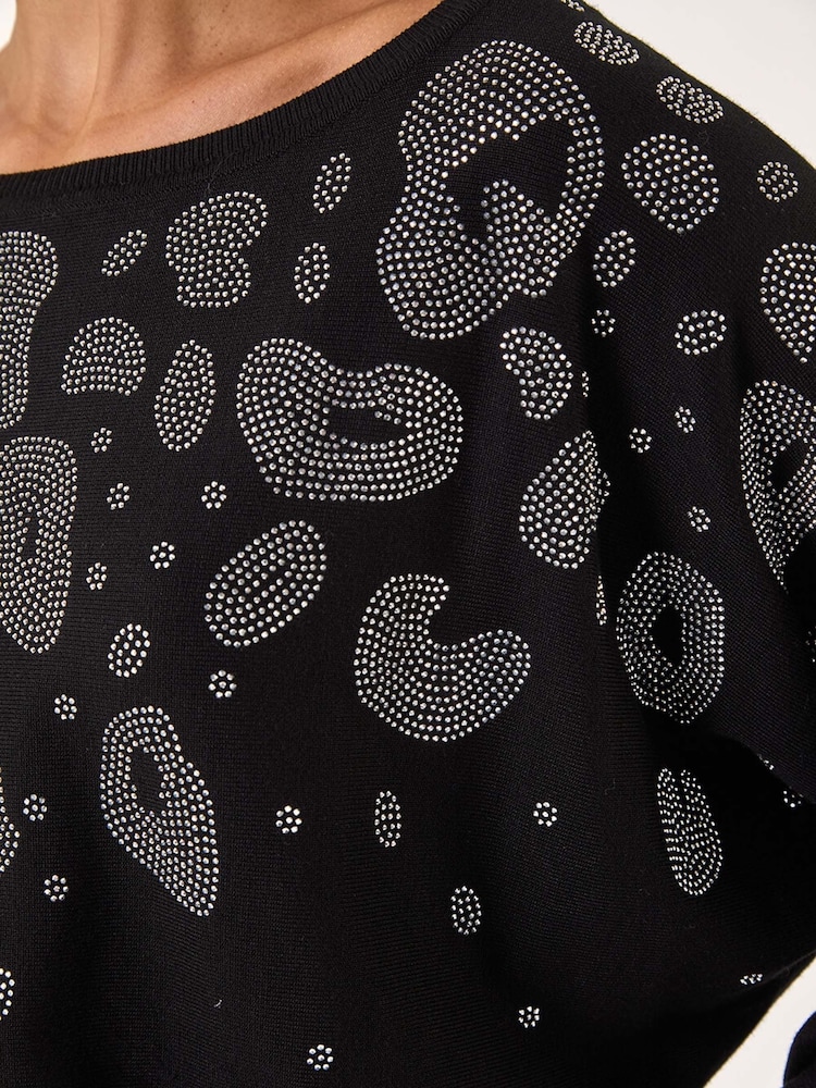 Roman Black Animal Print Hotfix Detail Jumper - Image 5 of 5