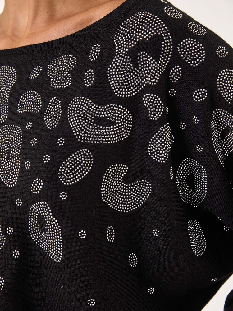 Roman Black Animal Print Hotfix Detail Jumper - Image 5 of 5 Roman Black Animal Print Hotfix Detail Jumper - Image 5 of 5