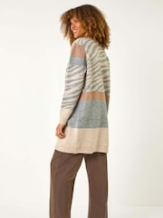 Roman Natural Colour Block Animal Print Knit Cardigan - Image 3 of 5