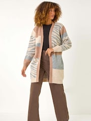 Roman Natural Colour Block Animal Print Knit Cardigan - Image 4 of 5