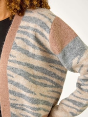 Roman Natural Colour Block Animal Print Knit Cardigan - Image 5 of 5