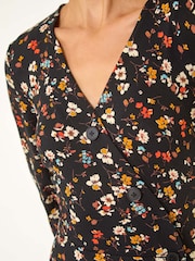 Roman Black Ditsy Floral Print Frill Short Dress - Image 5 of 5