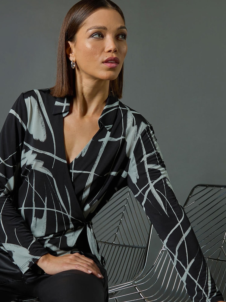 Roman Abstract Print Tie Side Shirt - Imagen 1 de 9