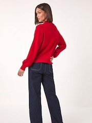 Roman Red Floral Print Hotfix Detail Knit Jumper - Image 3 of 5