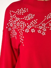 Roman Red Floral Print Hotfix Detail Knit Jumper - Image 5 of 5