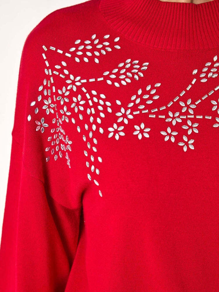 Roman Red Floral Print Hotfix Detail Knit Jumper - Image 5 of 5