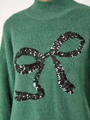 Roman Green Festive Sequin Bow Knit Christmas Jumper - Image 5 of 5