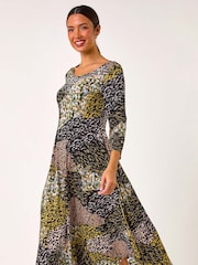 Roman Green Animal Print Hanky Hem Midi Dress - Image 2 of 5