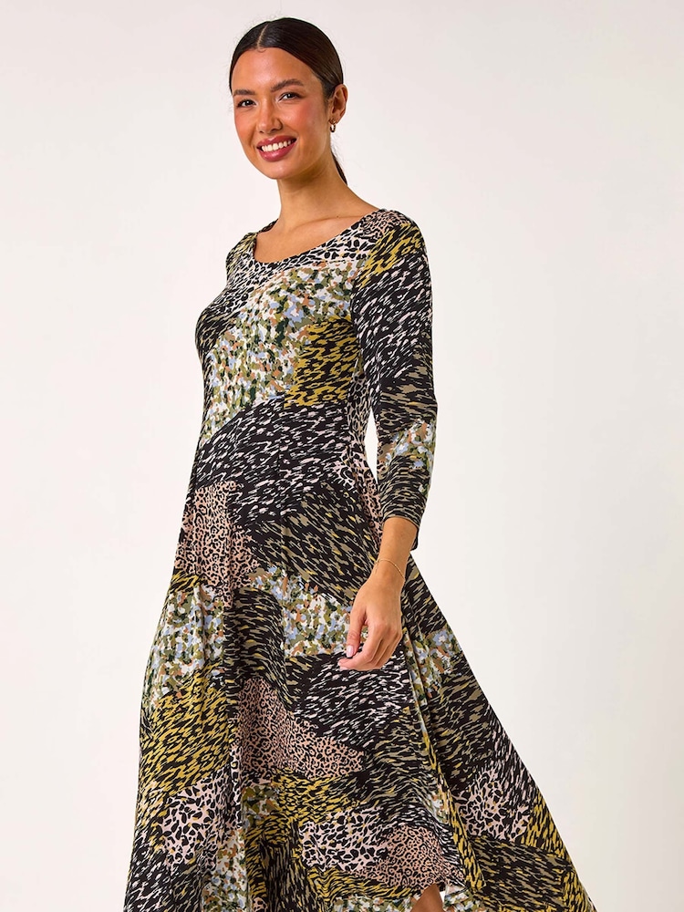 Roman Green Animal Print Hanky Hem Midi Dress - Image 2 of 5