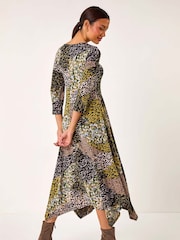 Roman Green Animal Print Hanky Hem Midi Dress - Image 3 of 5