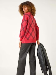 Roman Red Check Patterned V-Neck Knit Jumper - Image 3 of 5