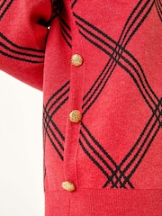 Roman Red Check Patterned V-Neck Knit Jumper - Image 5 of 5