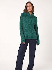 Roman Green Cowl Neck Chenille Knit Jumper - Image 2 of 5