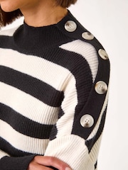 Roman Black Button Shoulder Detail Stripe Knit Jumper - Image 5 of 5