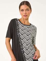 Roman Contrast Print Lace Trim Top - Imagen 1 de 5