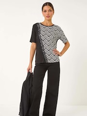 Roman Contrast Print Lace Trim Top - Imagen 2 de 5