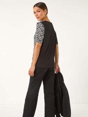Roman Contrast Print Lace Trim Top - Imagen 3 de 5
