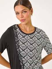 Roman Contrast Print Lace Trim Top - Imagen 4 de 5