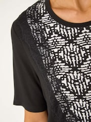 Roman Contrast Print Lace Trim Top - Imagen 5 de 5
