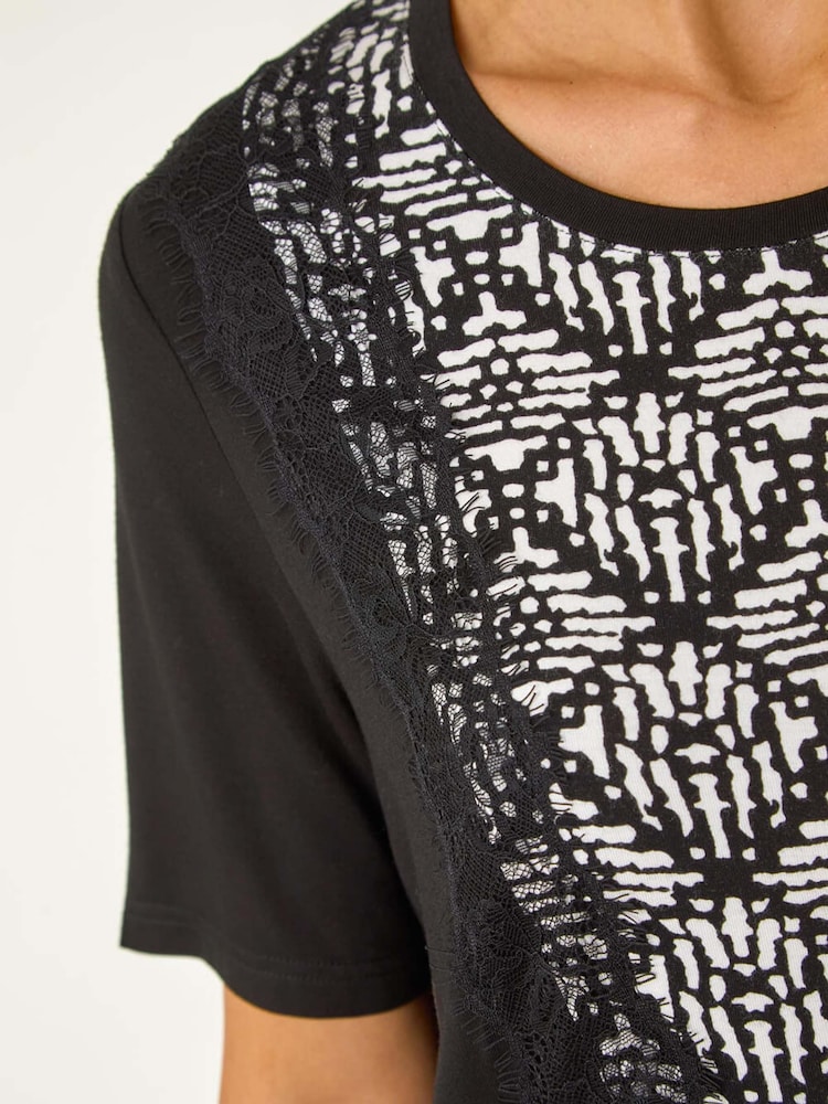 Roman Contrast Print Lace Trim Top - Imagen 5 de 5