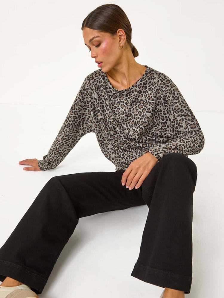 Roman Natural Animal Print Banded Hem Top - Image 1 of 5
