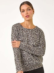 Roman Natural Animal Print Banded Hem Top - Image 2 of 5