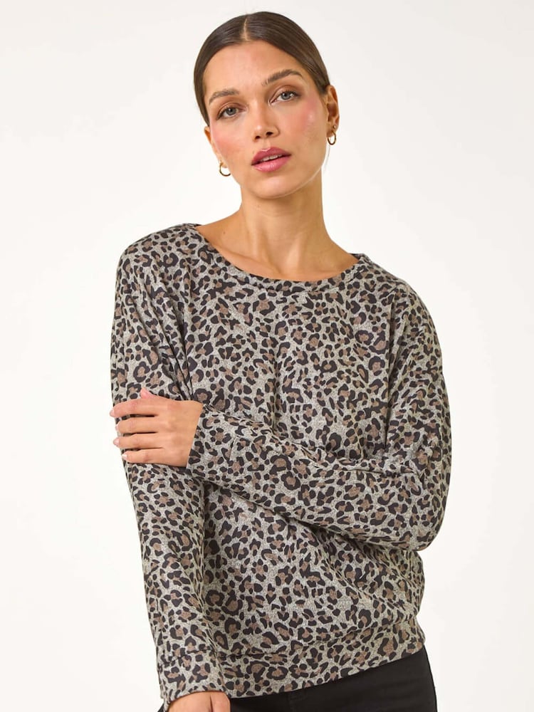 Roman Natural Animal Print Banded Hem Top - Image 2 of 5
