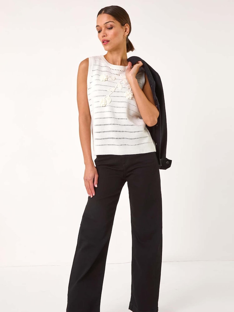 Roman White Floral Print Knit Top - Image 2 of 5