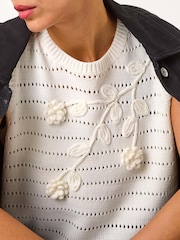 Roman White Floral Print Knit Top - Image 5 of 5