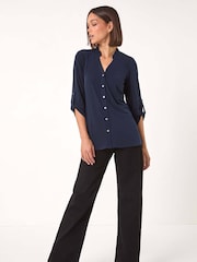 Azul - Blusa de punto con volantes en el cuello de Roman - Imagen 2 de 3