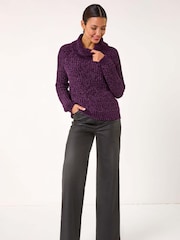 Roman Purple Cowl Neck Chenille Knit Jumper - Image 1 of 5