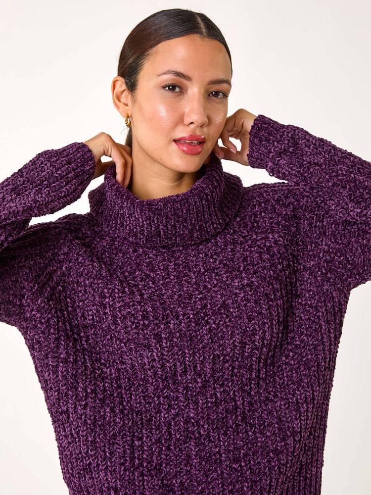 Roman Purple Cowl Neck Chenille Knit Jumper - Image 2 of 5