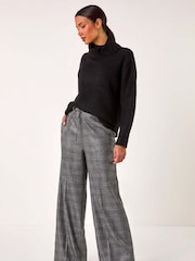 Roman Grey Check Print Tie Front Wide Leg Trousers - Image 1 of 5