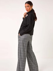 Roman Grey Check Print Tie Front Wide Leg Trousers - Image 2 of 5