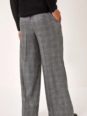Roman Grey Check Print Tie Front Wide Leg Trousers - Image 3 of 5