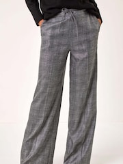 Roman Grey Check Print Tie Front Wide Leg Trousers - Image 4 of 5