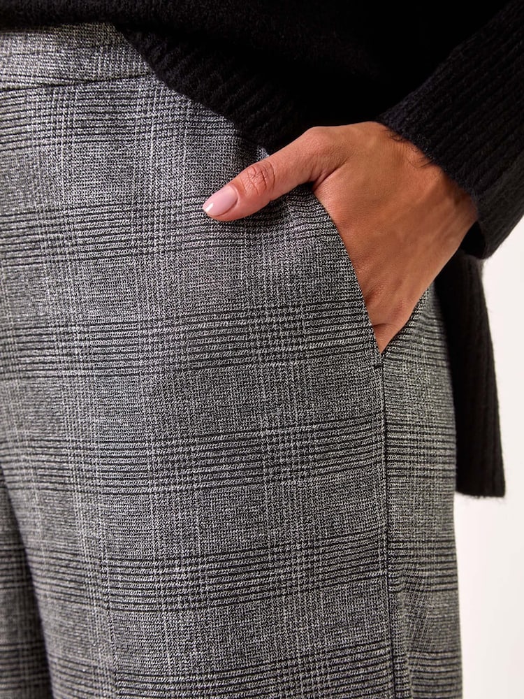 Roman Grey Check Print Tie Front Wide Leg Trousers - Image 5 of 5