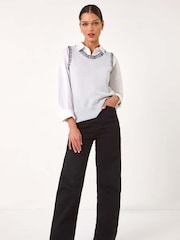 Roman Grey Contrast Stitch Knit Top - Image 1 of 5