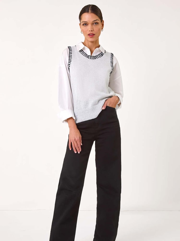 Roman Grey Contrast Stitch Knit Top - Image 1 of 5