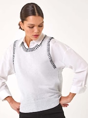 Roman Grey Contrast Stitch Knit Top - Image 2 of 5
