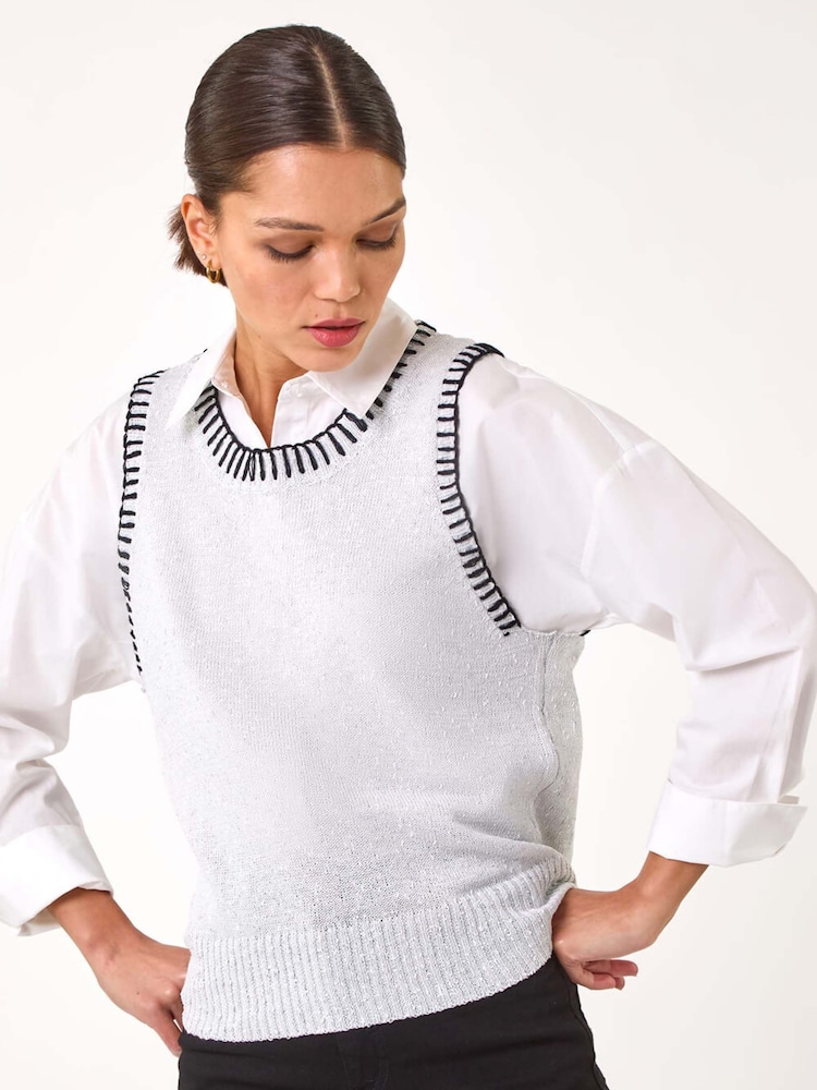 Roman Grey Contrast Stitch Knit Top - Image 2 of 5