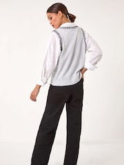 Roman Grey Contrast Stitch Knit Top - Image 3 of 5