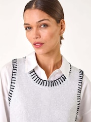 Roman Grey Contrast Stitch Knit Top - Image 4 of 5