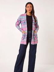 Roman Pink Chevron Pattern Longline Cardigan - Image 1 of 5