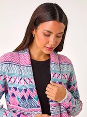 Roman Pink Chevron Pattern Longline Cardigan - Image 2 of 5