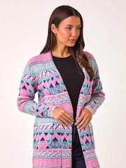 Roman Pink Chevron Pattern Longline Cardigan - Image 4 of 5