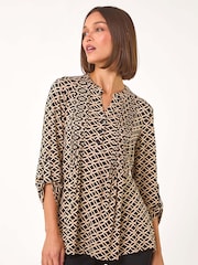 Roman Black Diamond Print Pintuck Pleat Shirt - Image 1 of 5