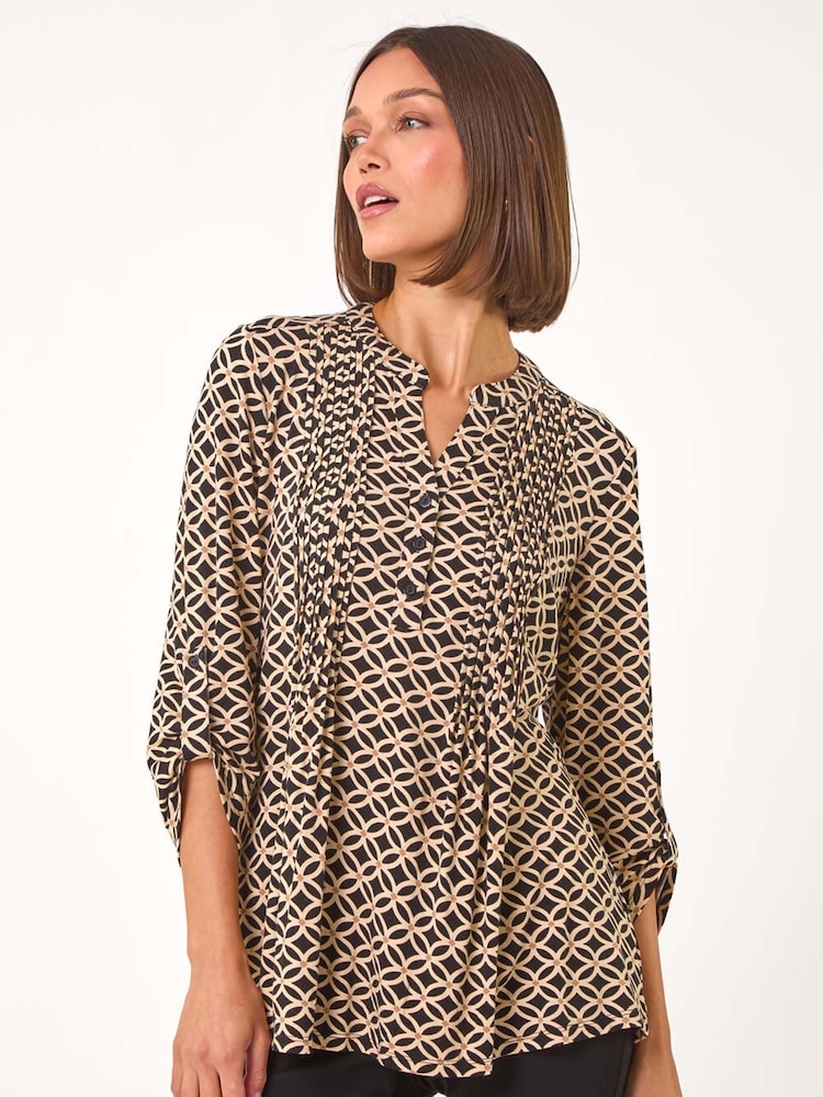 Roman Black Diamond Print Pintuck Pleat Shirt - Image 1 of 5